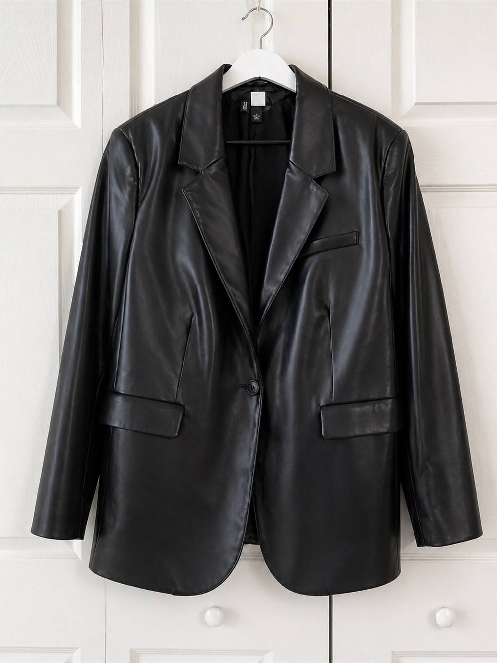 H&M Black Faux Leather Blazer Jacket
